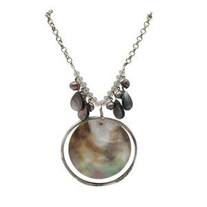 Shell Pendant Necklace With SilverTone Chain MOP Beaded Accents By Chicos